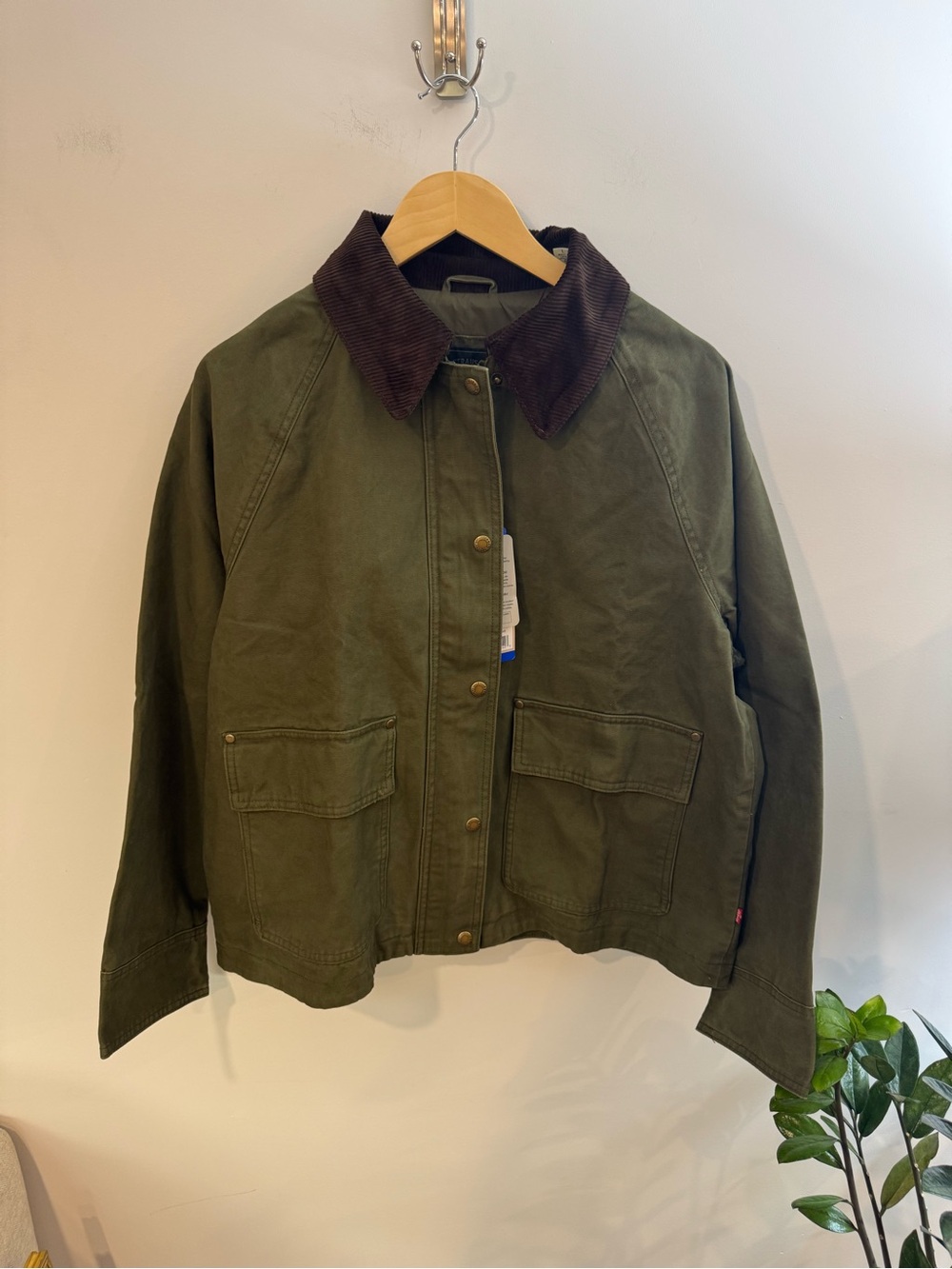 Levi’s Canvas Cotton Shorty Barn Coat, Cord Collar, Olive Green, Women’s L, NWT